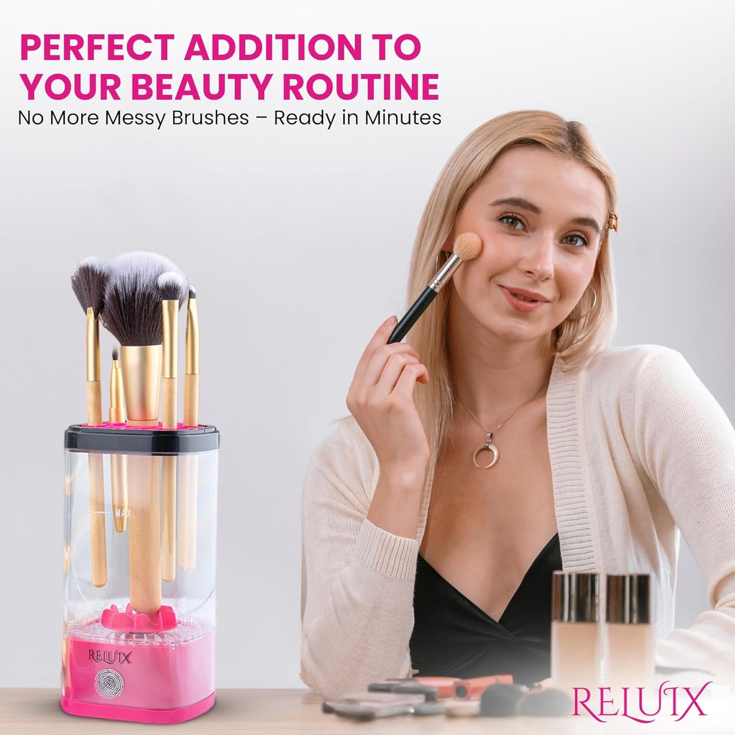 Makeup Brush Cleaner Machine – Electric Makeup Brush Cleaner Cleanser and Dryer, Automatic Spinning Brush Washer for Deep Cleaning, Cosmetic Brush Cleaner for Beauty Blender & Makeup Sponge