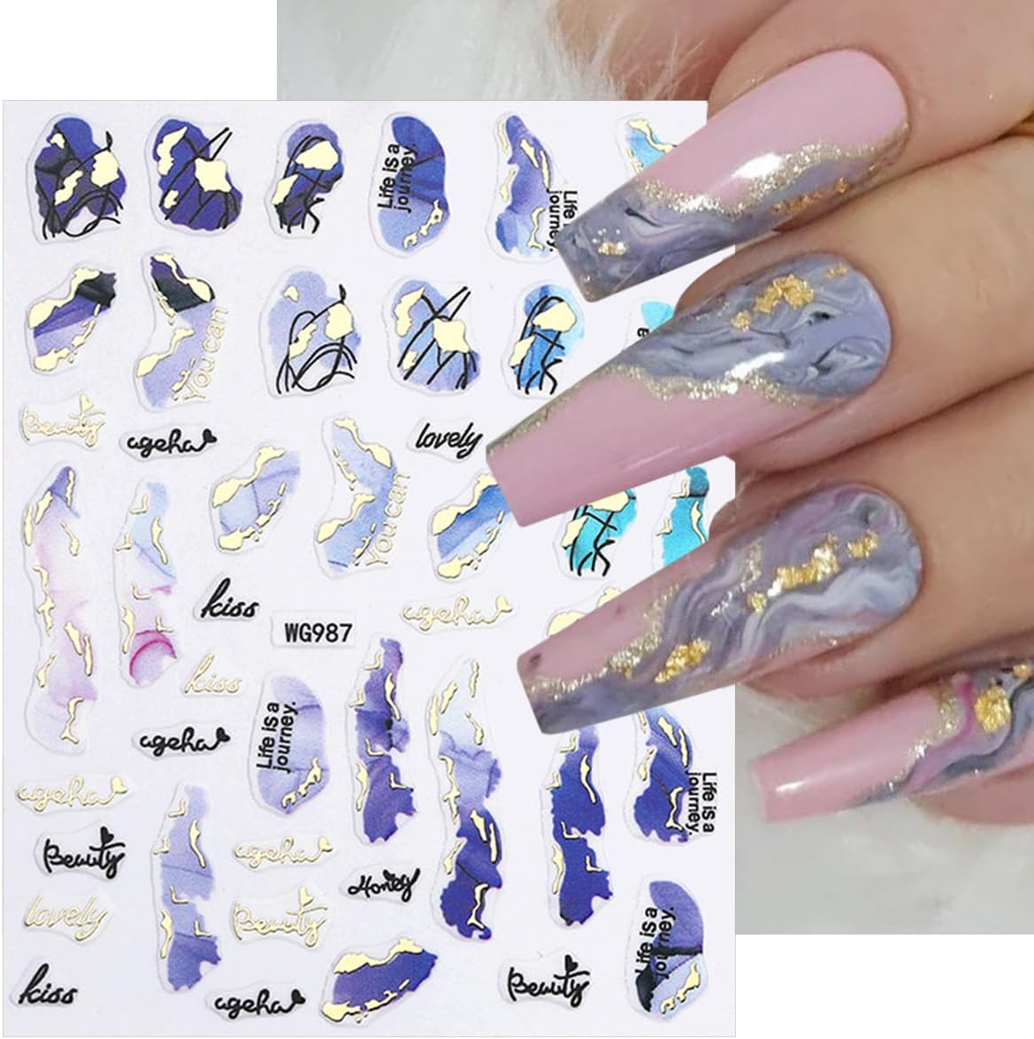6 Sheets Marble Nail Stickers 3D Bronzing Gold Marble Nail Art Stickers Blooming Nail Decals Watercolor Smudge Summer Nail Sticker Self-Adhesive Foil Sticker for Women Girls Acrylic Nail Decorations