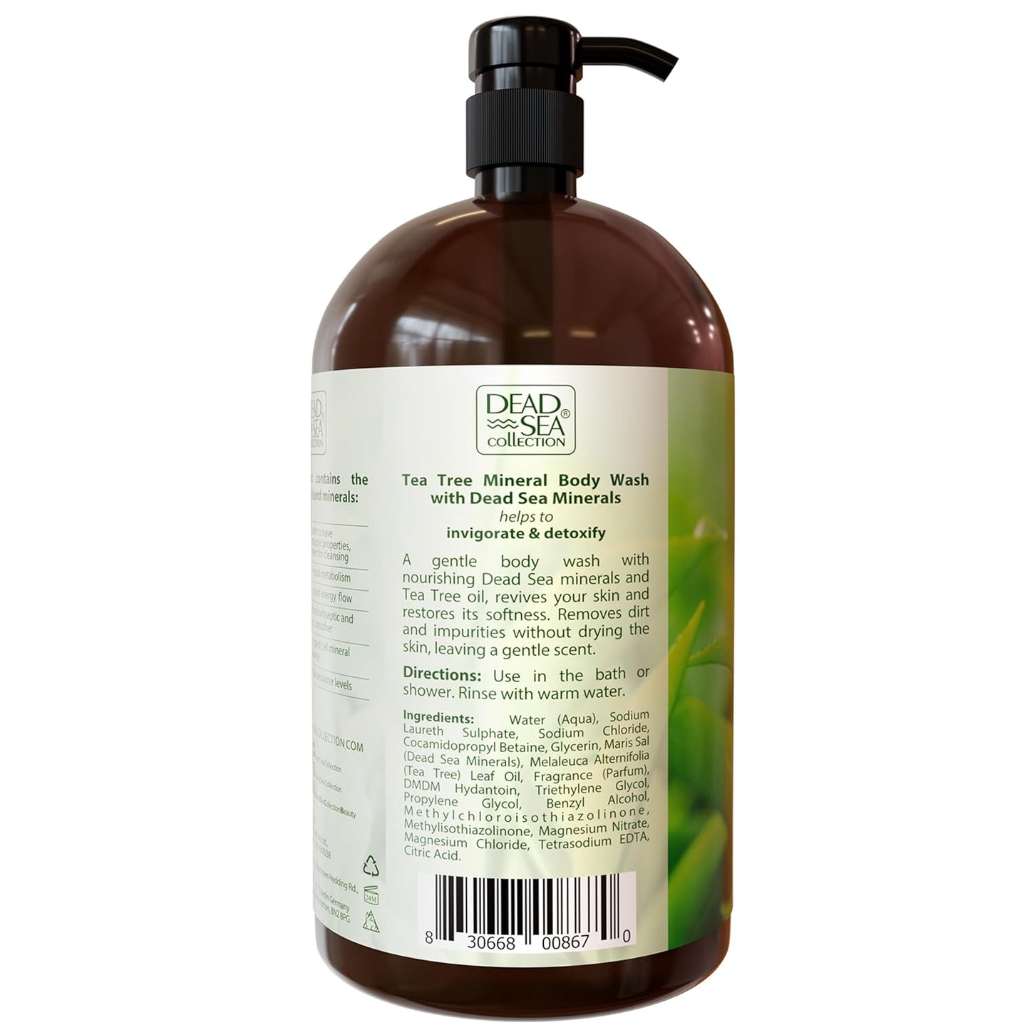 Dead Sea Collection Tea Tree Body Wash for Women and Men - with Pure Dead Sea Minerals and Tea Tree Oil - Cleanses and Moisturizes Skin (33.8 fl. oz)