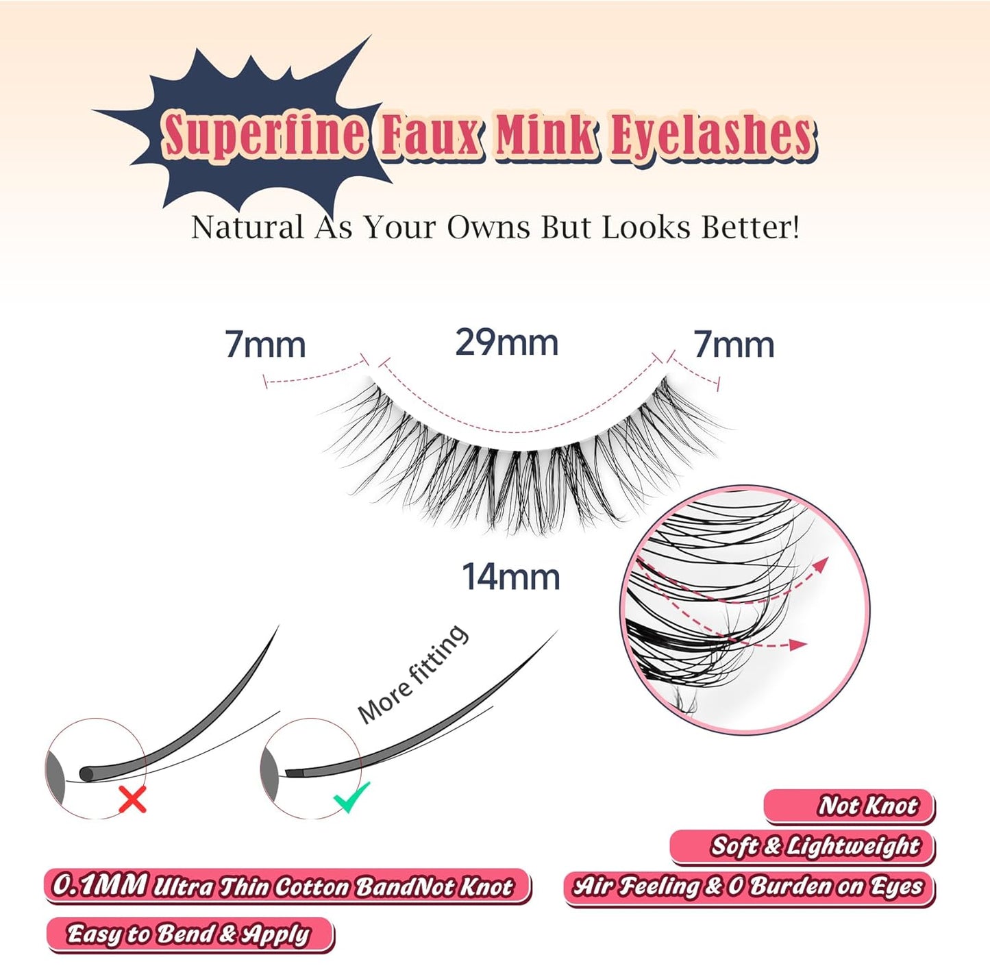 Eyelashes Natural False Lashes 14mm Eye Lashes with Thin Band 3D Volume Fake Eyelashes C Curl Wispy Lashes Natural Look 7 Pair