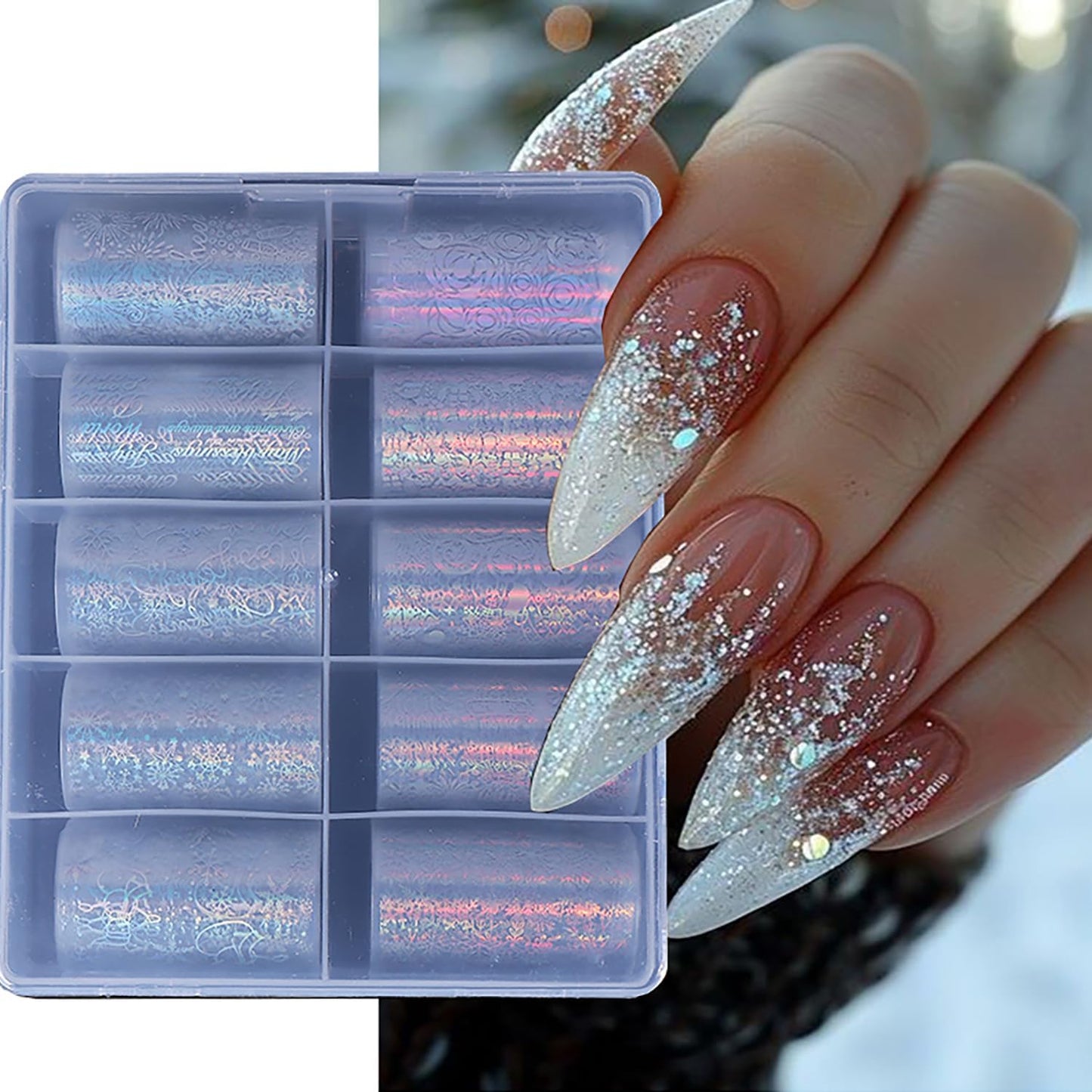 10 Rolls Christmas Nail Foils Transfer Nail Art, Snowflake Nail Transfer Foil Stickers Christmas Theme Design Nails Supplies Christmas Tree Snowman Santa Claus Manicure Decals Cute Nails Accessories