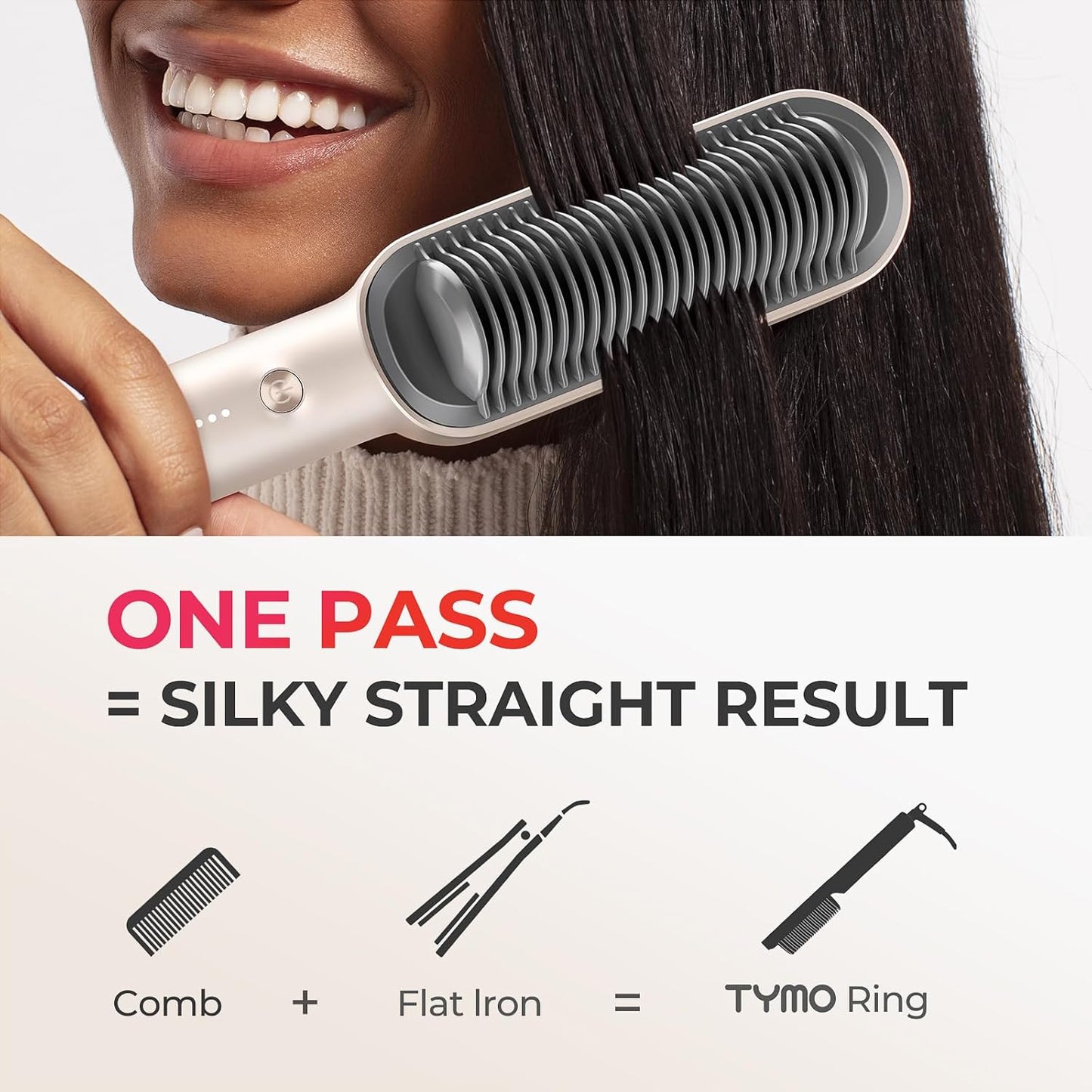 Hair Straightener Brush, TYMO Ring Hair Straightener Comb Straightening Brush for Women with 5 Temps 20s Fast Heating & Dual Voltage, Gold