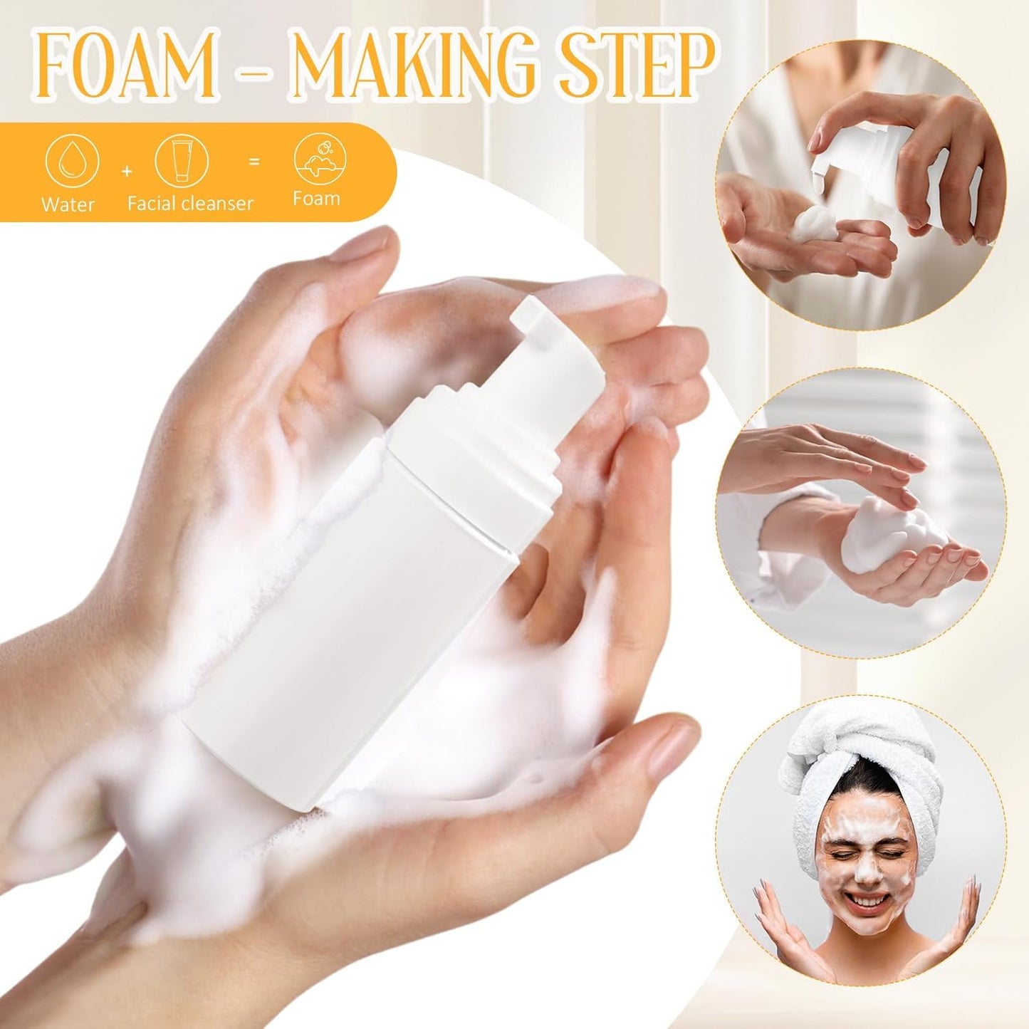 50pcs Foam Pump Bottles 1oz/30ml Plastic Mini Empty Dispenser DIY Travel Face Cleanser Mousse Soap Foam Bottle Refillable Hand Soap Eyelash Shampoo Cosmetics Portable Travel Pack(White)