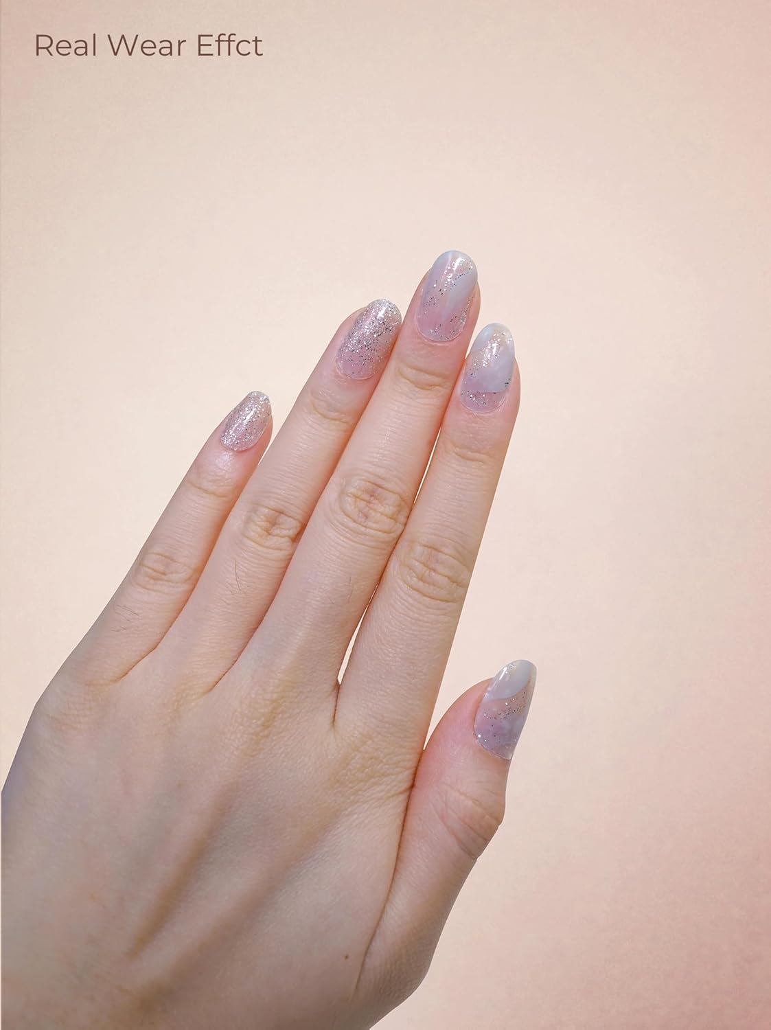 Pre Cured Gel Nail Strips - 44PCS Salon Quality Gel Nail Stickers - Long Lasting Polish Wraps for Women no UV Light Needed Easy Apply& Remove (Aurora Silver)