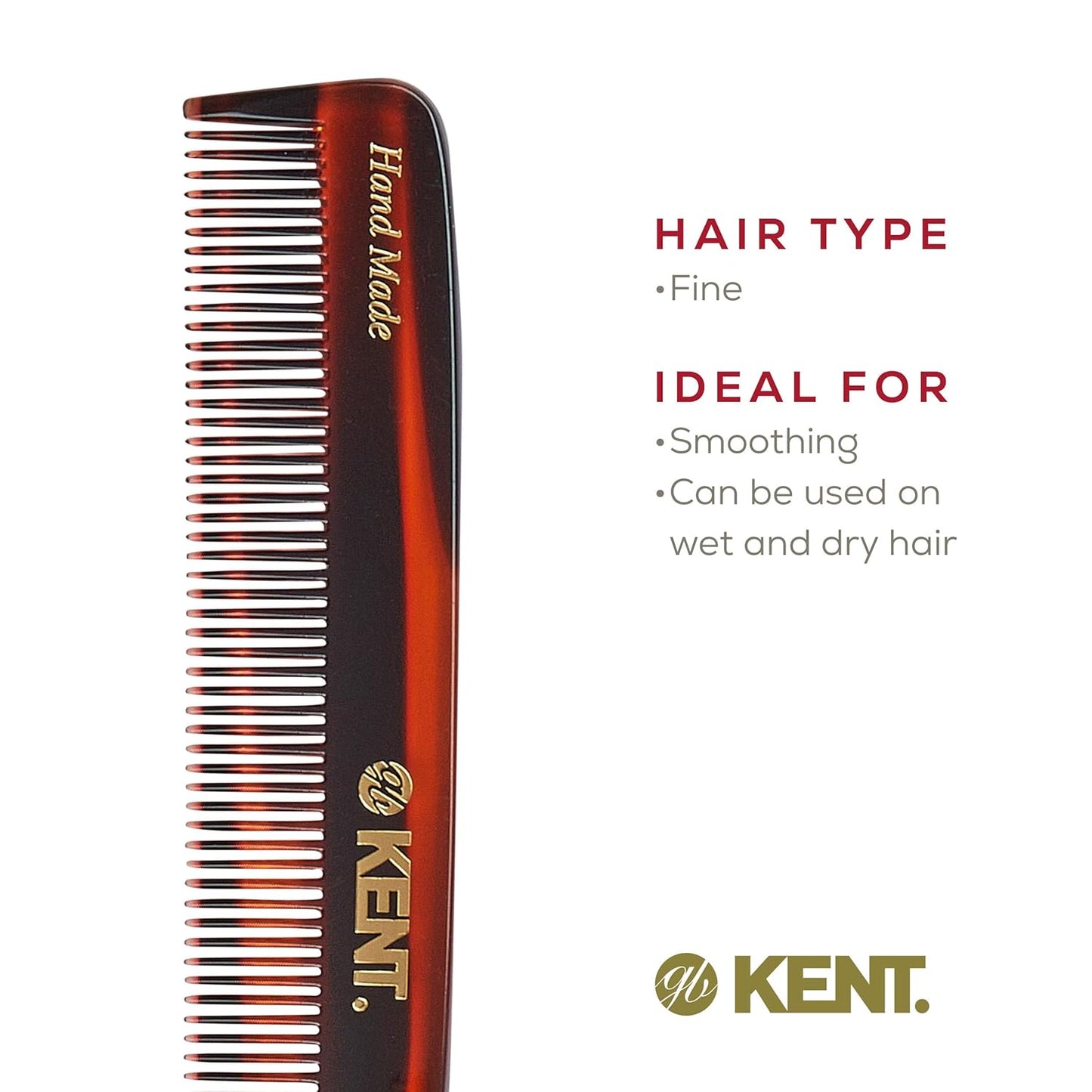 Kent F3T Tortoise Fine Tooth Comb - Hair Parting and Straightening Comb for Men's & Women's Dandruff Remover, Saw Cut and Hand Polished Made in England