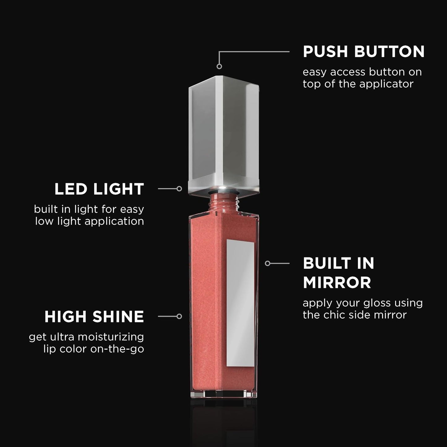 Pure Cosmetics Pure Illumination Lip Gloss - LED-lit Applicator w/Side Mirror - Non-Sticky, Moisturizing & Hydrating Lip Glosses - Soothes & Protects Dry Chapped Lips (Wine Berry)