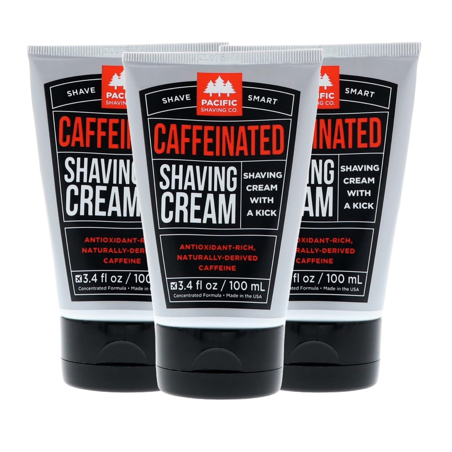 Pacific Shaving Company Caffeinated Shaving Cream - Helps Reduce Appearance of Redness With Safe Natural and Plant-Derived Ingredients Soothes Skin Paraben-Free Made in USA (3.4 Fl Oz, 3 Pack)
