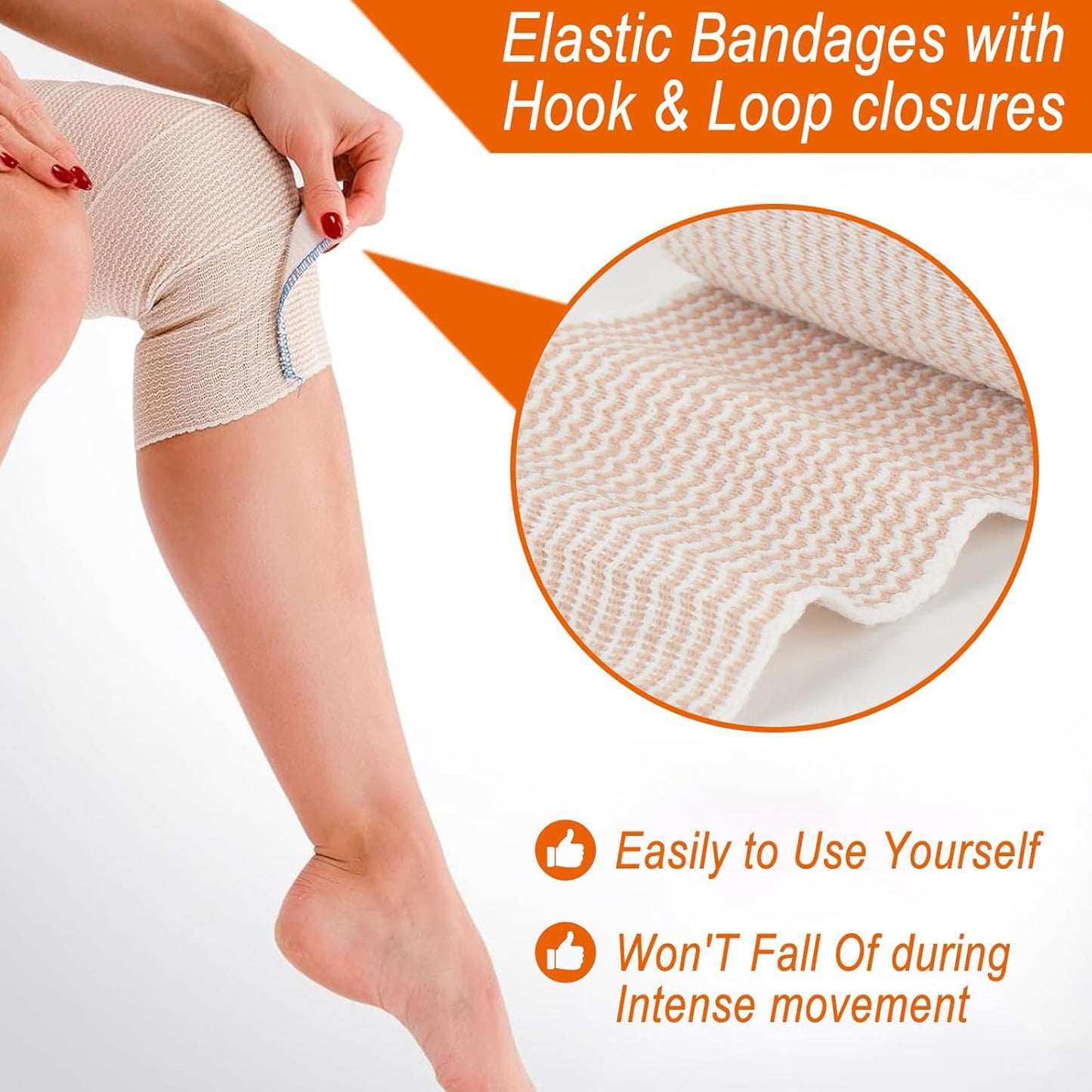Premium Elastic Bandage Wrap 4 inch 6 Pack Reusable Versatile Self-Closing Compression Bandage Wraps for Ankles, Wrists Knee, Tummy and Body Cotton Lymphedema Wraps for Legs Latex-Free