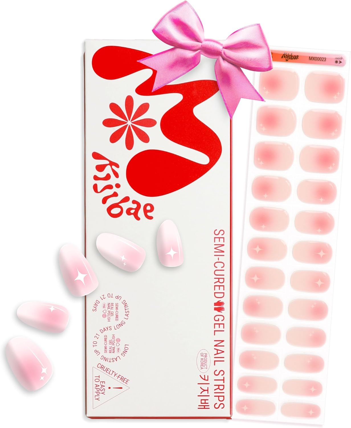 60% Semi-Cured Gel Nail Strips Kit (shy girl) – Long Lasting, Easy to Apply Premium Nail Set, 24 pcs, Includes 2 Prep Pads, Nail File, Cuticle Stick