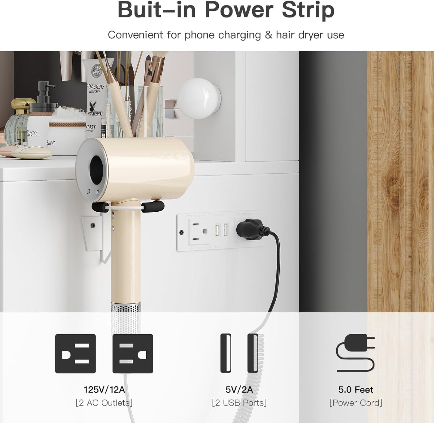 Vanity Desk & Power Outl, Makeup Vanity with Mirror and 12 LED Lights, Makeup Table with 11 Drawers, Vanity Table with Chair,Set 3 Lighting Modes Brightness Adjustable-(White)