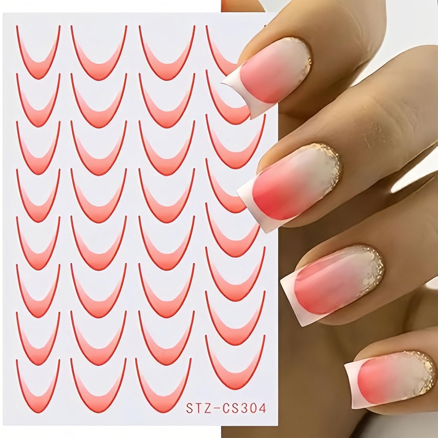380 Pcs French Tips Nail Stickers, 8 Sheets Self-Adhesive Gradient Orange Black Rose Blue French Tips for Women Girls, 2025 Spring French Tip Nail Stickers Trendy Designs