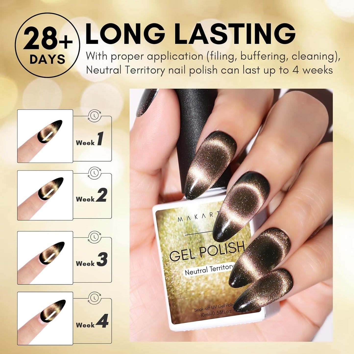 Makartt Cat Eye Gel Nail Polish: Black Hole Holographic Sparkly Gels with Magnet Stick, UV LED Soak Off Gel Polish for Nail Art Designs, Neutral Territory