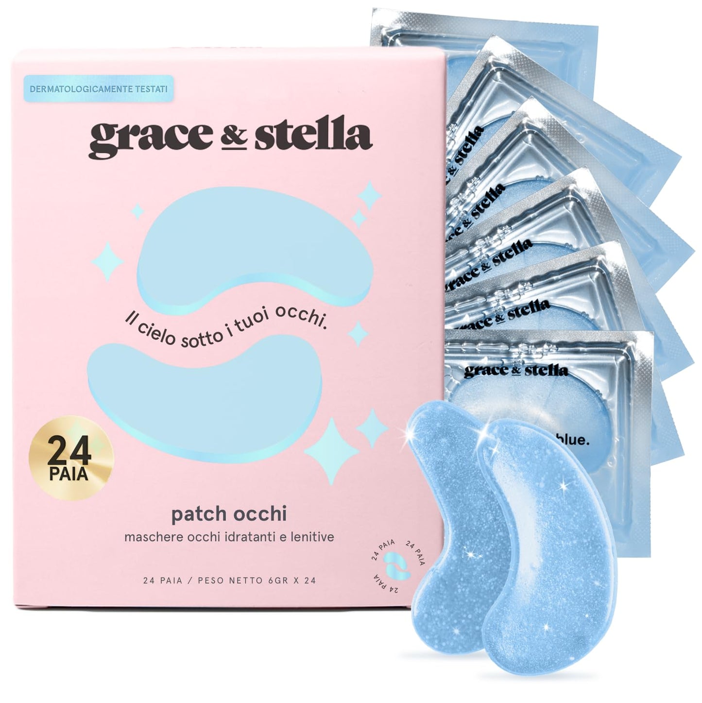 grace & stella Award Winning Under Eye Mask Reduce Dark Circles, Puffy Eyes, Undereye Bags, Wrinkles, Gel Under Eye Patches, Birthday Gifts for Women - Vegan Cruelty-Free Self Care (24 Pairs, Blue)