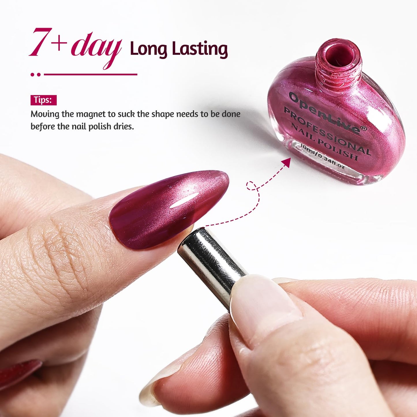 6 Colors 10ml Strawberry Molten Gold Cat Eye Nail Polish with Magnet Stick Quick Dry Nail Polish for Women Salon DIY Nail Art