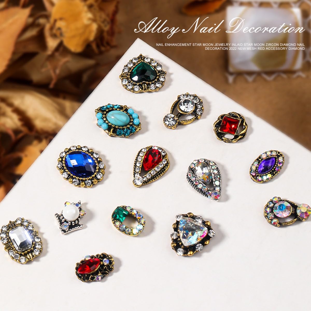 24 Pcs Retro Gold Nail Charms, qiipii 12 Pair 3D Alloy Luxury Nail Gems Elegant Heart Retro Rhinestones for Nails Golden Nail Crystals Diamonds Stones, Nail Art Supplies for Nails Decoration Crafts