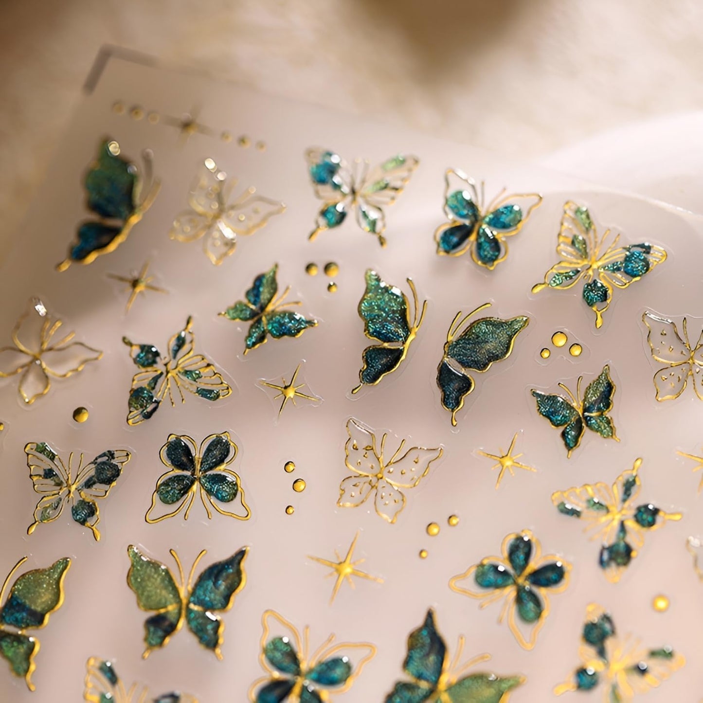 Green Butterfly Nail Stickers for Nail Art 5D Embossed Nail Decals Gold Butterfly Nail Art Stickers Cute Nail Supplies for DIY Manicure Self Adhesive Nails Design for Women