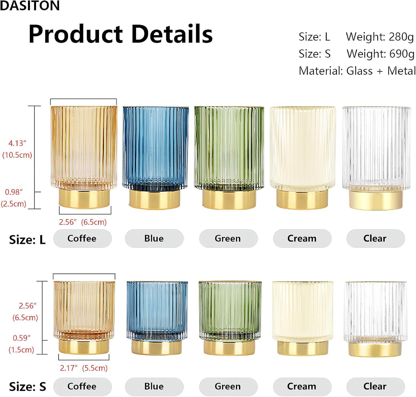 DASITON Makeup Brush holder Organizer,Crystal Cosmetic Makeup Brush Glass Brushes Storage Holder, Vintage Make Up Brush Cup Pen Pencil Holder striped vase(Clear S)