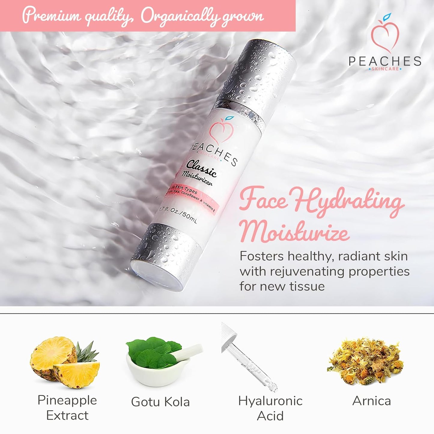 Hydrating Vegan Moisturizer with Vitamin E, Gotu Kola, and Pineapple – Age-Defying Face Cream for All Skin Types – Classic Moisturizer (1.7 oz)