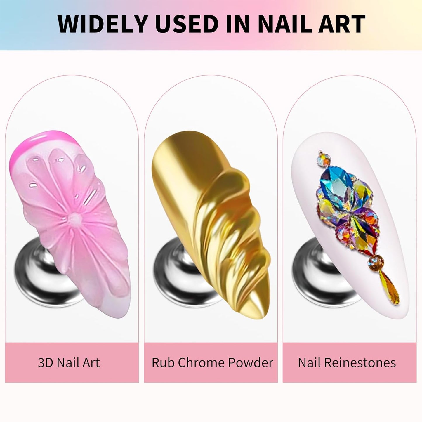 3D Nail Gel and Chrome Nail Powder Kit, 3 in 1 No Wipe Clear 3D Sculpting Gel for Nail Art Carving Molding Rhinestone Glue 15g, Gold Silver Metallic Mirror Nail Chrome Powder Glitter for Manicure