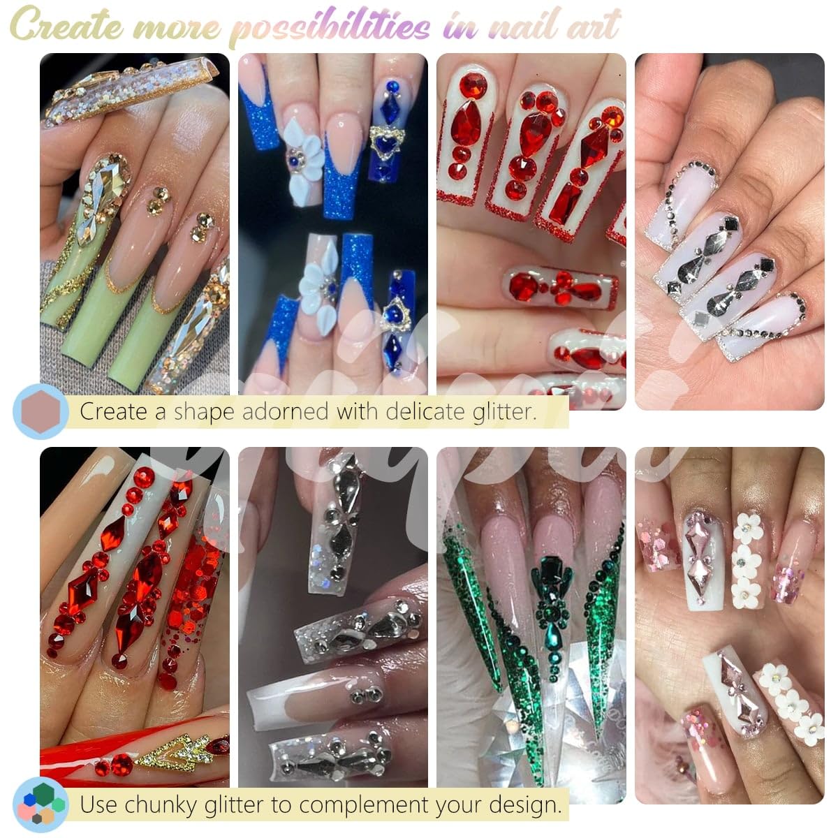 4 Boxes Silver Clear Nail Rhinestones and Glitters 24 Shapes K9 Glass Crystal White Gems Flatback Round Stones Diamonds Crystals Nail Art Charms for Nails Face Eyes Makeup DIY Crafts Tumblers