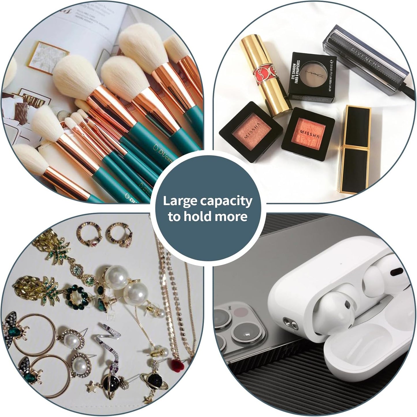 2pcs Set PU Leather Cosmetic Bag for Women - Floral Makeup Bag Portable Storage Purse for Makeup (Z-Blue-2 Case)