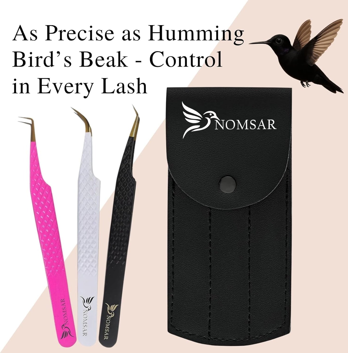 Eyelash Extensions Tweezers, Set of 3 - Stainless Steel with Diamond Grip for Volume lash Extension - Fiber Tip Tweezers for Multipurpose & Application (White)