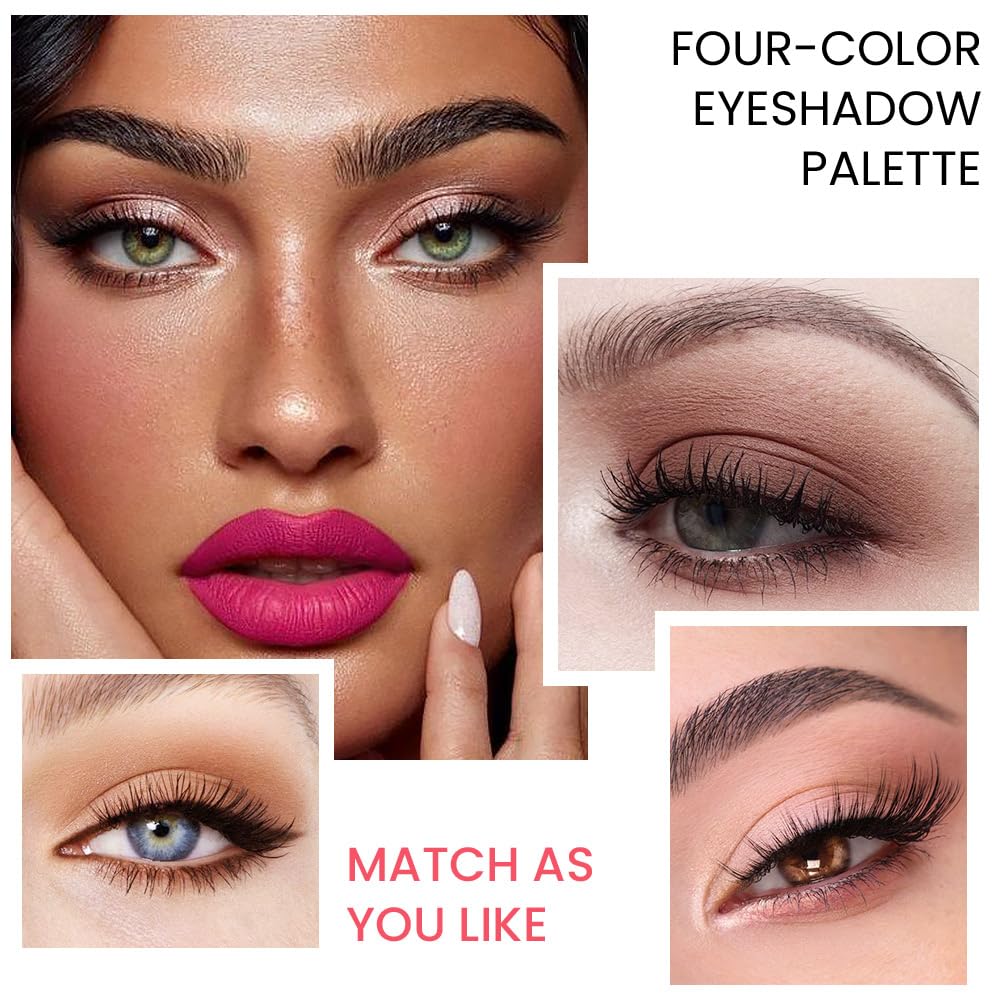 evpct Nude Brown Eyeshadow Quad Palette, Bright Nude Champagne Gold Brown Cocoa Glitter Metallic Shimmer Matte High Pigment Mini Eye Shadow Palette Makeup for older Women, Travel Size Built in Mirror