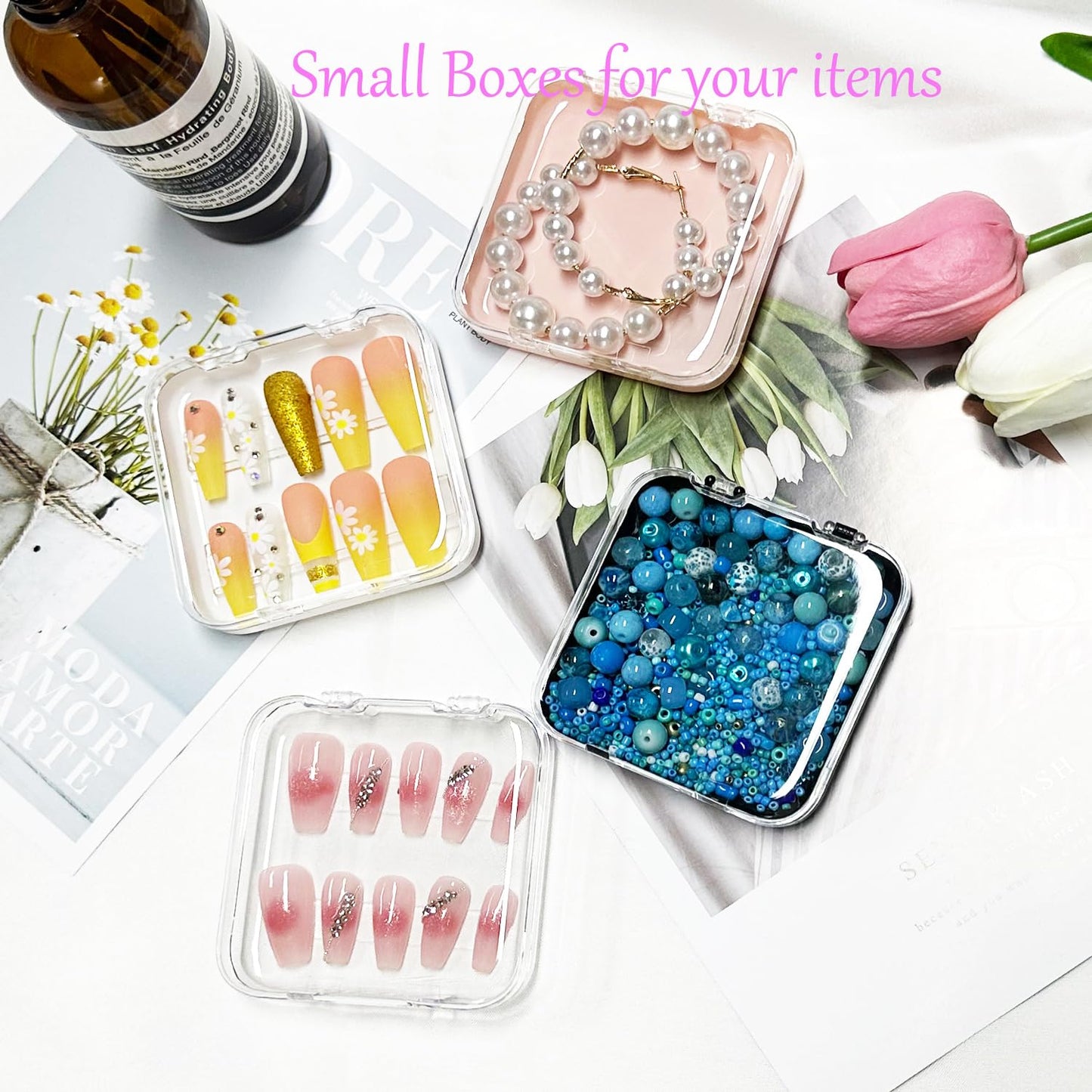 12pcs Press on Nail Storage Box with 60 Pcs Adhesive Double Sided Tape Acrylic Nail Display Box Artificial False Nail Box Organizer Fake Nail Case Transparent Nail Packaging Boxes for Nail Salon