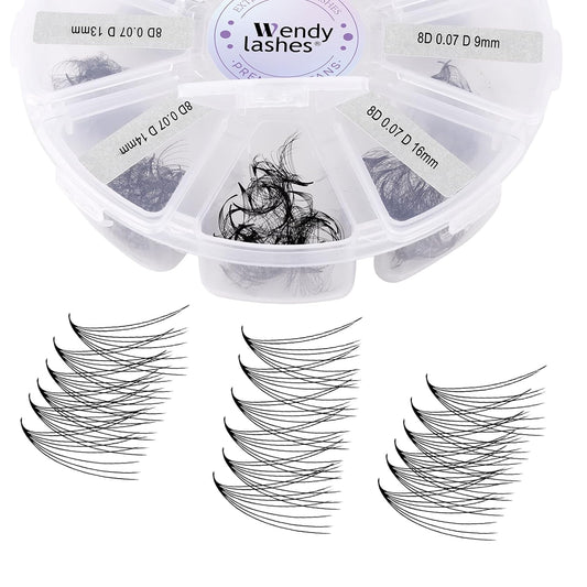 Premade Fans for Lash Extension: 8P, Wendy, Handmade Fans, Pre-made, For Lash-Artists, D, 9-16mm
