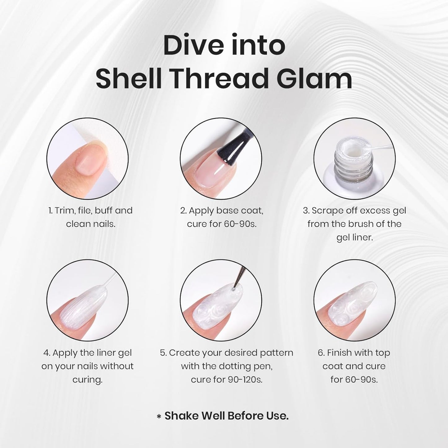 Beetles White Liner Gel Polish, 7ml Pearl White Gel Liner Nail Art Pearlescent Silver Shell Glitter Swirl Effect Pearl Nail Polish Soak Off UV LED Nail Art Design Gifts for Women