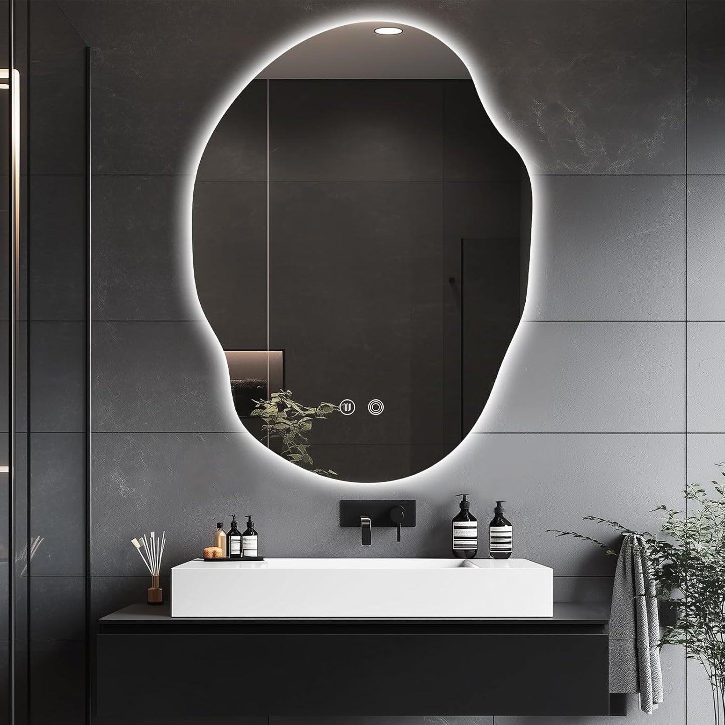 Irregular LED Bathroom Mirror with Lights,Asymmetrical Led Bathroom Vanity Mirror for Wall with Front and Backlit, Anti Fog, 3 Colors and Dimmable Light,[Horizontal/Vertical] 30" H x 22" W