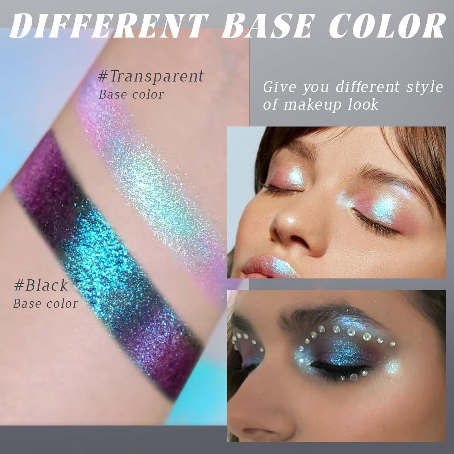 Chameleon Mermaid White Glitter Eyeshadow, Cream to Powder Shimmer Multichrome Single Eyeshadow, Sparkling Holographic Color Shifting Eye Brightener Highlighter Makeup Palette 01