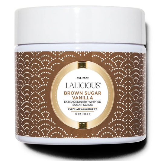 LALICIOUS Brown Sugar Vanilla Sugar Scrub, Exfoliating Body Scrub, Moisturizing Extraordinary Whipped Body Exfoliator, Gentle Exfoliating Body Scrubber Exfoliator for Radiant Skin, No Parabens - 16oz