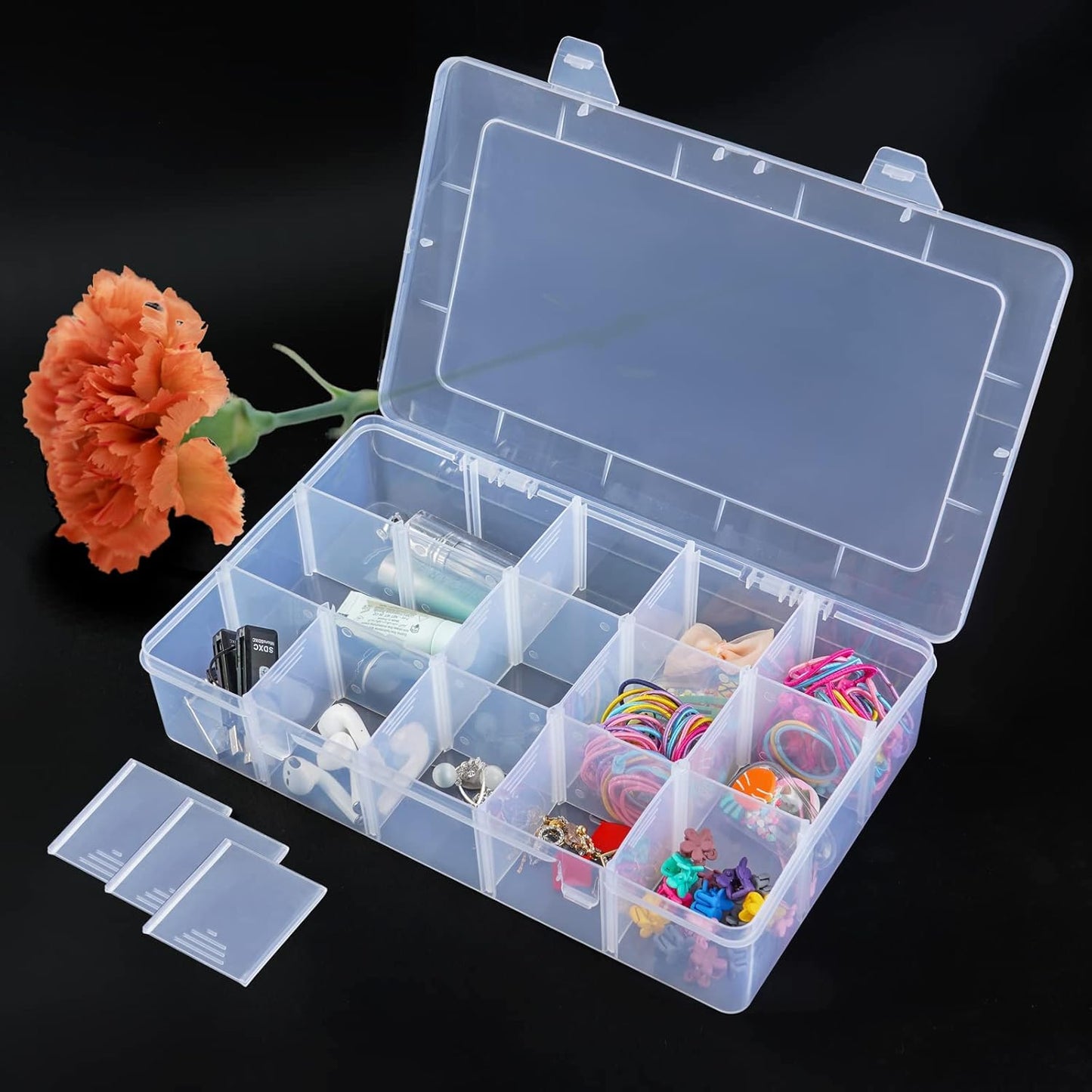 15 Grids Clear Plastic Storage Box with Compartment, Craft Organizers and Storage, Transparent Jewelry Storage Box, Small Parts Organizer for Sewing Bead Washi Tape Thread