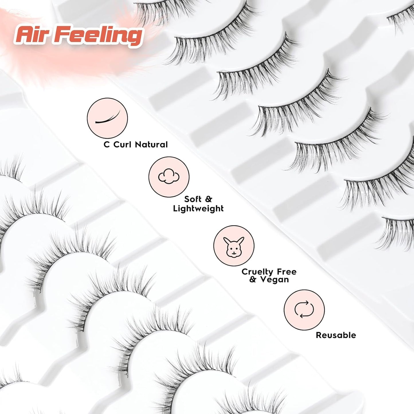 Natural Eyelashes 10MM Short Lashes Cat Eye Lashes Wispy False Eyelashes Manga Lashes Soft Strip Lashes 3D Volume Lashes Fake Eyelashes 7 Pair Siligli