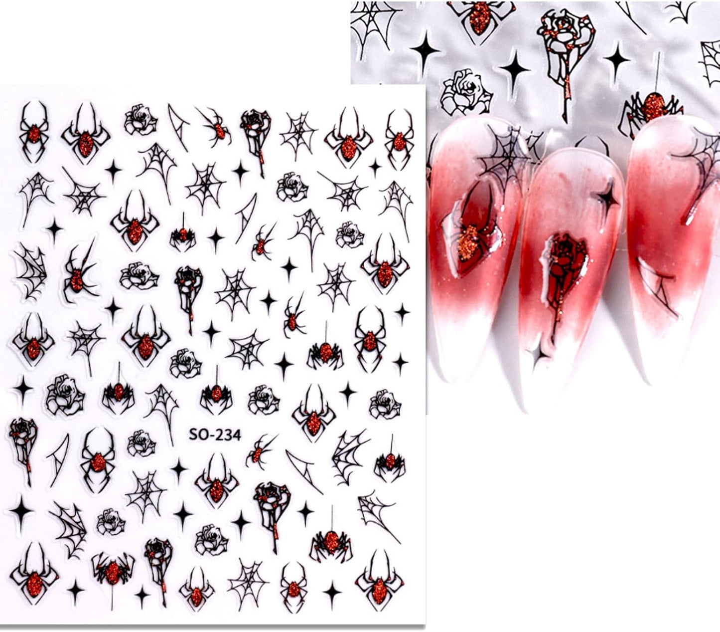 6 Sheets Halloween Nail Stickers Gold Silver Nail Decals for Nail Art Glitter Spider Nail Decals Spider Web Rose Stars Love Heart Design Nail Art Stickers for Women Girls DIY Nail Decorations