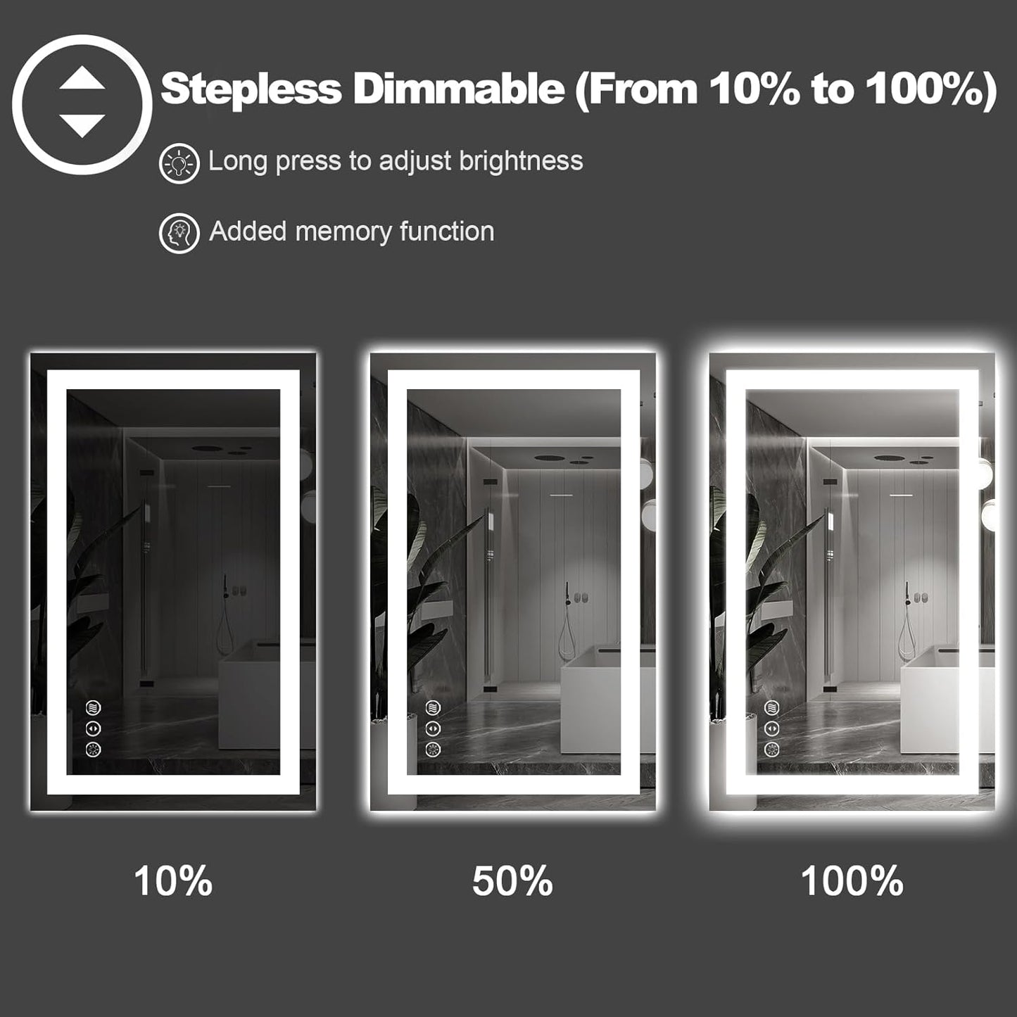 Amorho LED Bathroom Mirror 60" X32" with Front and Backlight, Stepless Dimmable Wall Mirrors with Anti-Fog, Shatter-Proof, Memory, 3 Colors, Double LED Vanity Mirror