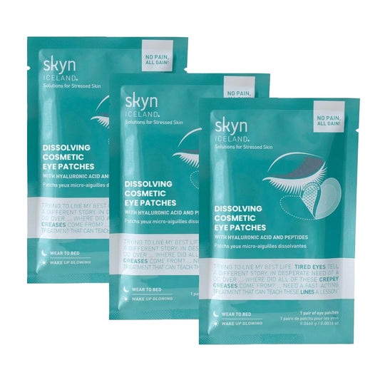 skyn ICELAND Dissolving Microneedle Under Eye Patches with 39% Hyaluronic Acid and Peptides, No Slip Overnight Eye Mask for Fine Lines, Wrinkles and Firming, Vegan, All Skin Types, 3 Pairs
