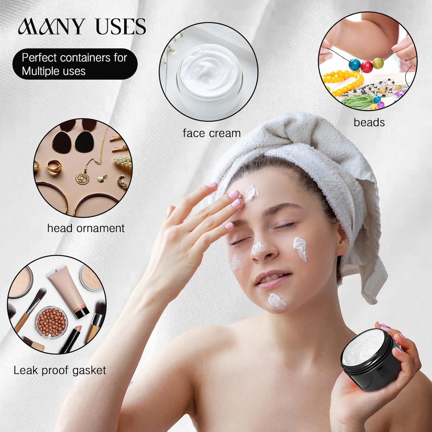 SATINIOR 24 Pieces Empty Clear Plastic Jars with Lids Round Storage Containers Wide Mouth for Beauty Product Cosmetic Cream Lotion Liquid Butter Craft and Food(Black,4 oz)