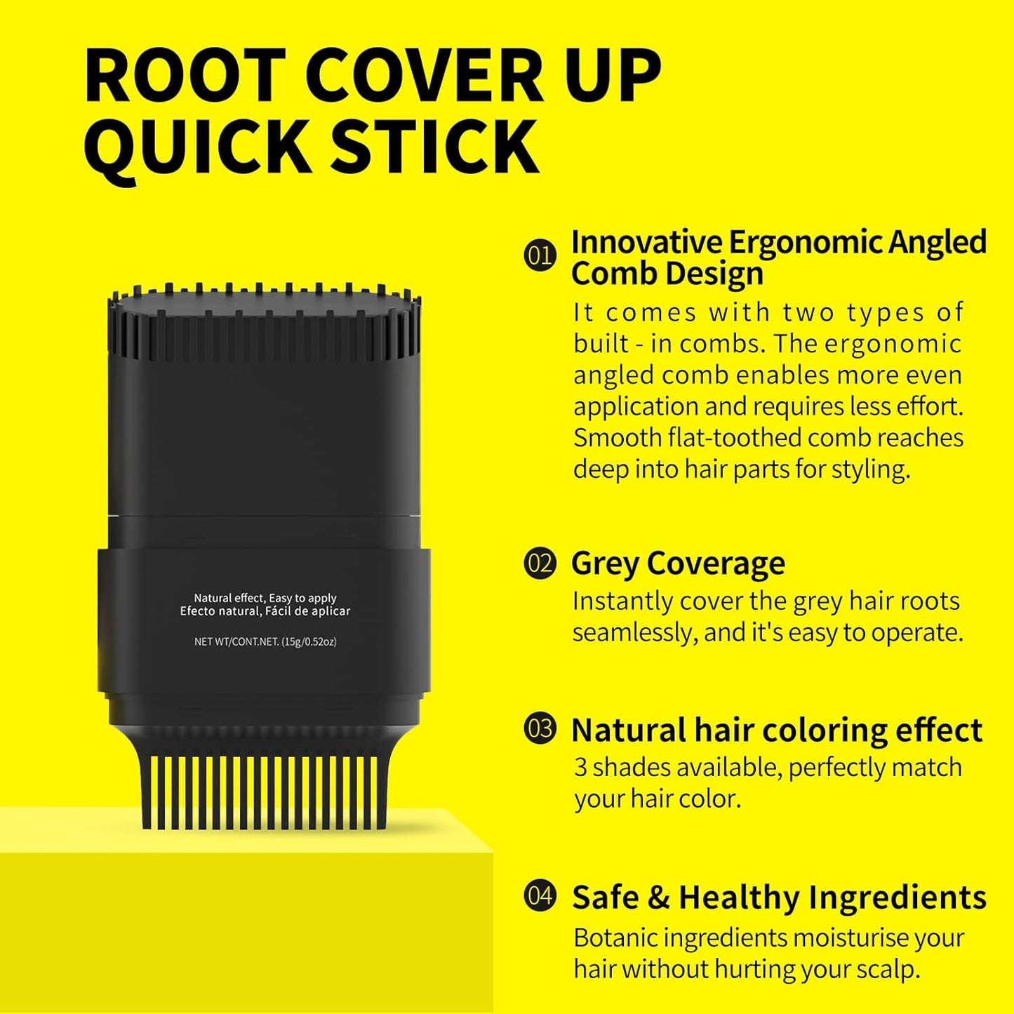 SEVICH Touch Up Comb 2 in 1 Korean, Instant Hair Root Touch-Up Stick | Dual-Sided Design For Natural Gray Coverage, Long-Lasting Moisturizing Formula With Plant Extracts,15g Black