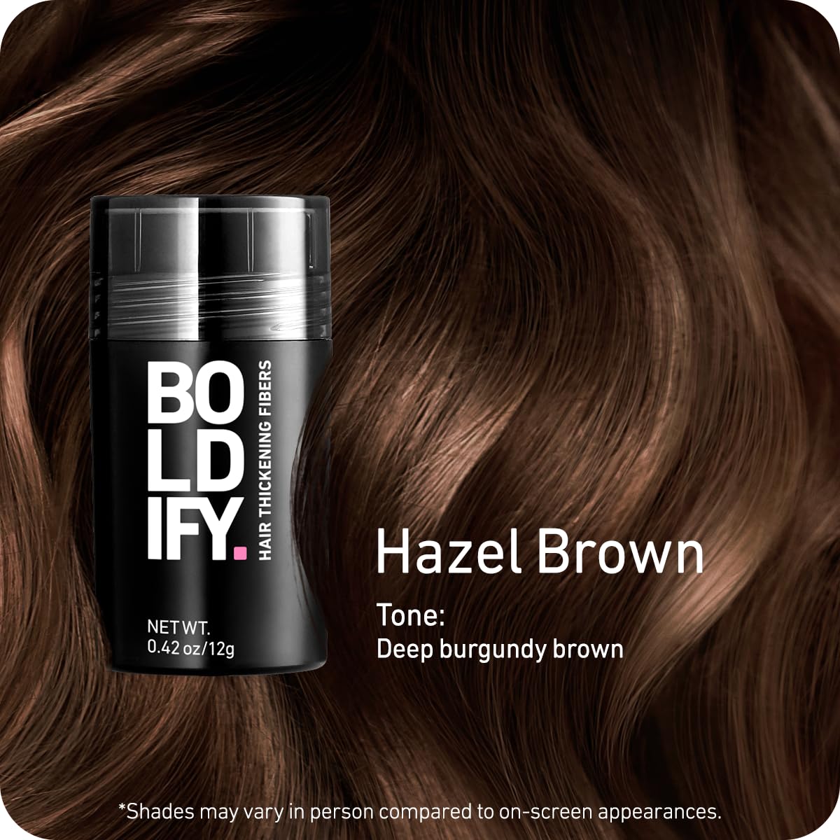 BOLDIFY Hair Fibers (12g) - Fill In Thinning and Fine Hair for an Instantly Fuller, Thicker Look - 14 Shades for Women & Men - Hazel Brown