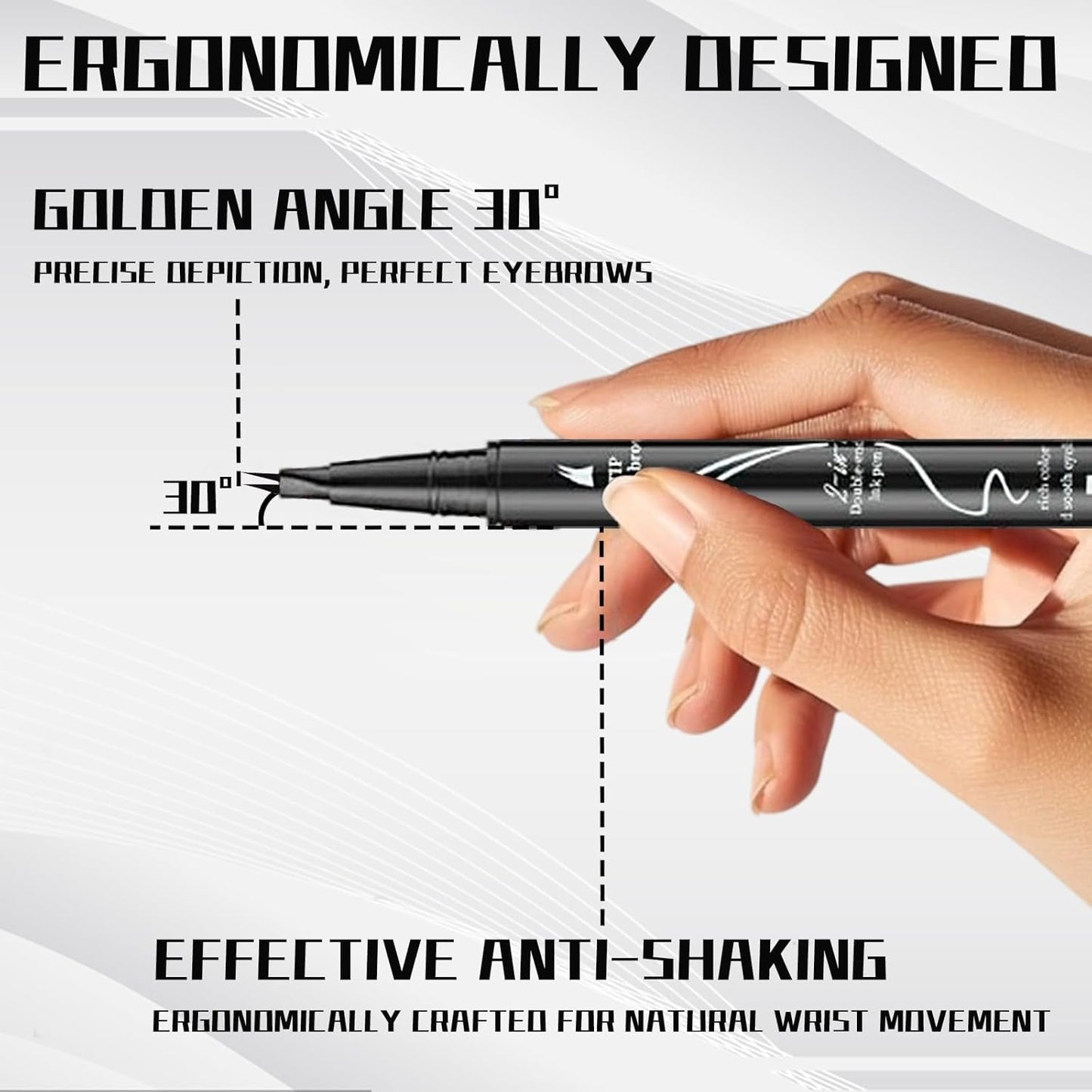 Curved 2 Tip Eyebrow Pen-Light Brown Eyebrow Pencil With Black Eyeliner 2-in-1 Dual-Ended Create Natural Hair-Like Brows,Waterproof,Smudge Proof,Long Lasting All-Day