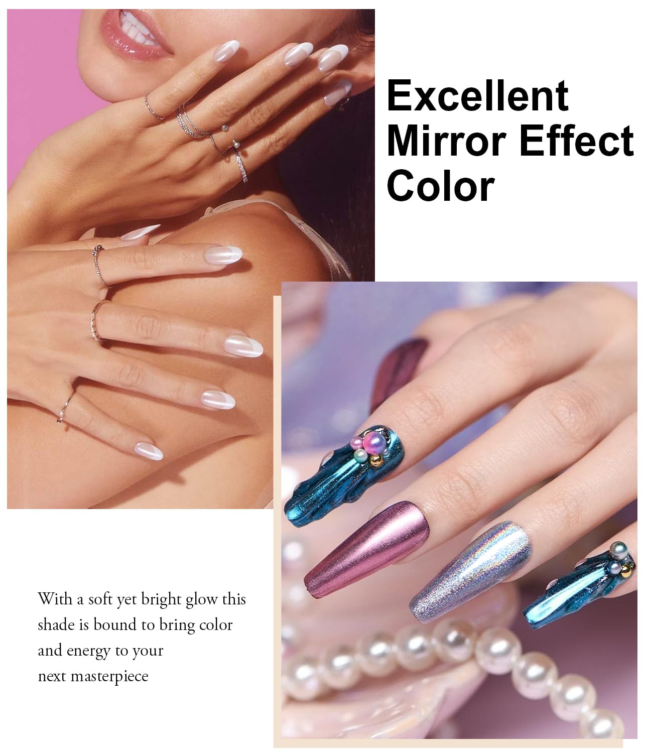 24Pcs Chrome Nail Powder - Metallic Mirror Effect Holographic Aurora Iridescent Pearlescent Nail Chrome Powder for Gel Nails DIY Manicure Nail Art Decoration Gift for Women