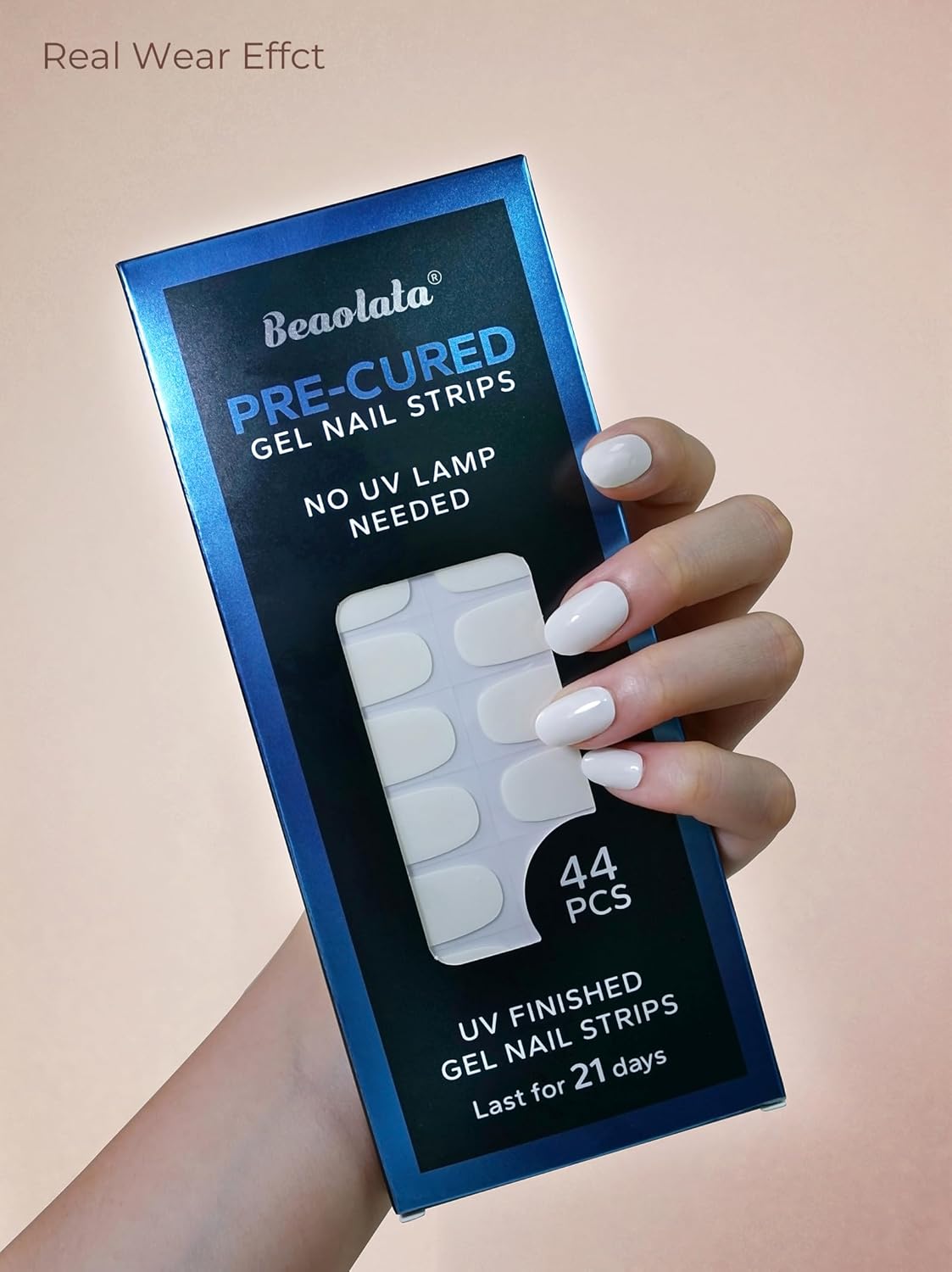 Pre Cured Gel Nail Strips - 44PCS Salon Quality Gel Nail Stickers - Long Lasting Polish Wraps for Women no UV Light Needed Easy Apply& Remove (Pearl White)