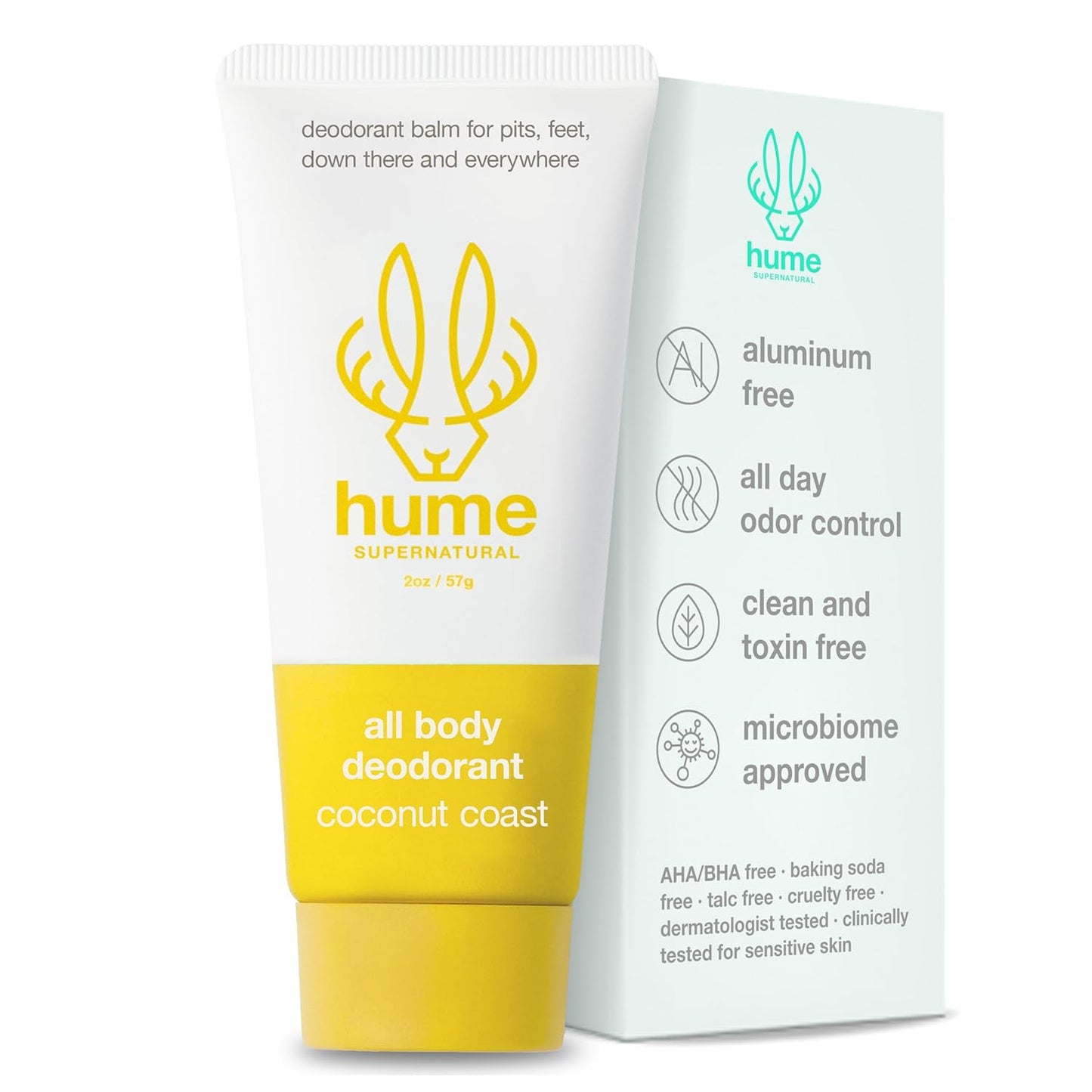 Hume Supernatural Invisible Whole Body Deo Balm - Full Body Protection - Aluminum Free, No Baking Soda - Anti-Chafing Odor Control - Clinically Tested on Sensitive Skin (Coconut Coast, 1-Pack)