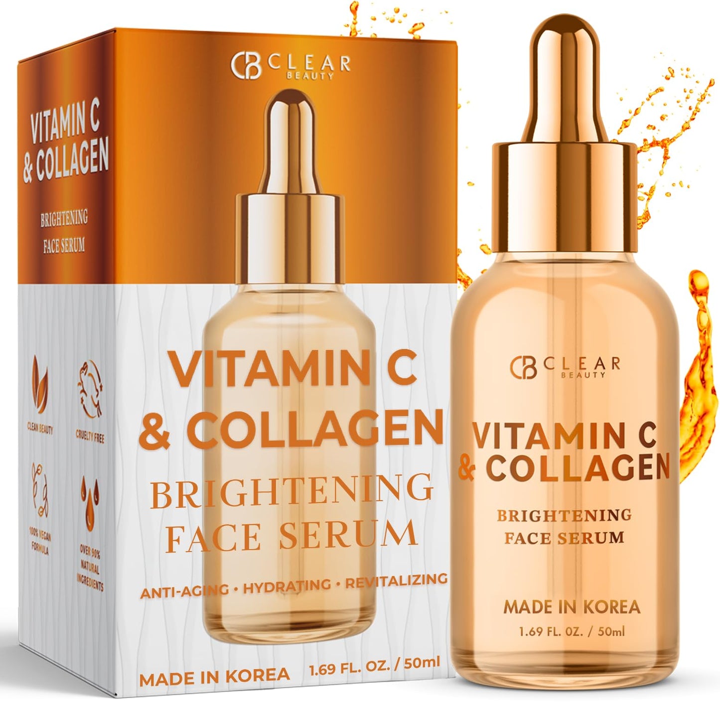 Vitamin C & Collagen Facial Serum – Dermatologist-Tested, Anti-Aging, Korean Skin Care, Even Skin Tone & Fades Dark Spots – Hydrating, Firming, & Nourishing – Clean Beauty, 1.69 FL. Oz