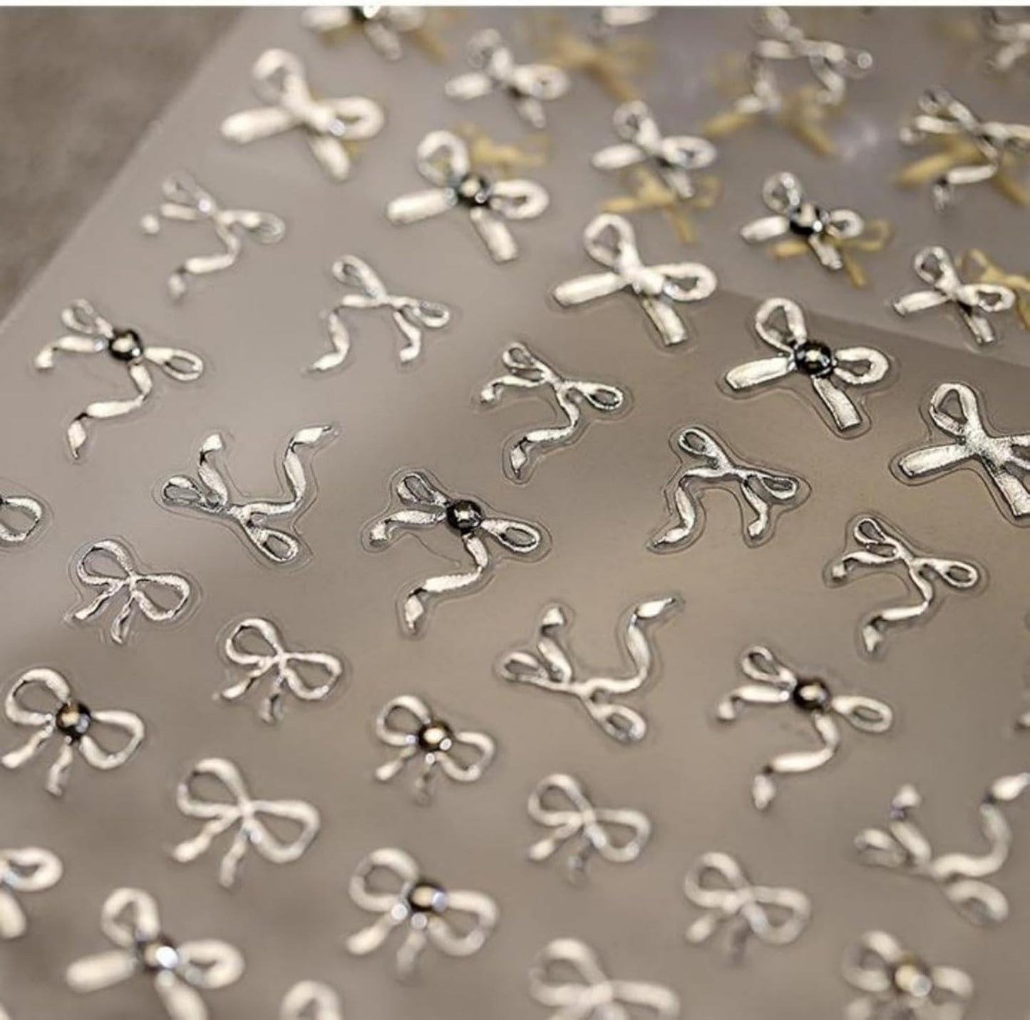 5D Embossed Nail Stickers for Nail Art Bow Nail Art Stickers Silver Nail Decals Self Adhesive Nail Decals Rhinestone Nail Art Design Manicure Supplies Charm for Women Christmas Nail Art Decorations