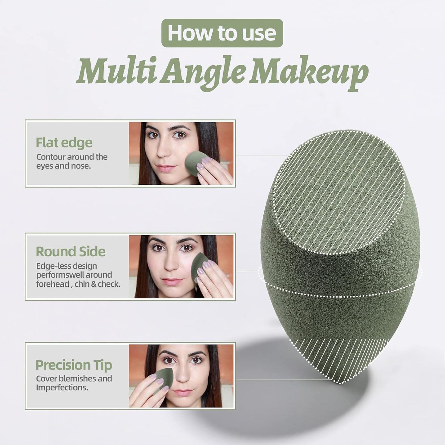 Makeup Sponge Set BS-MALL Blender Sponges 7 Pcs for Liquid, Cream, and Powder, Multi-colored with 1 Mini Makeup Sponge Pink (C-Green)