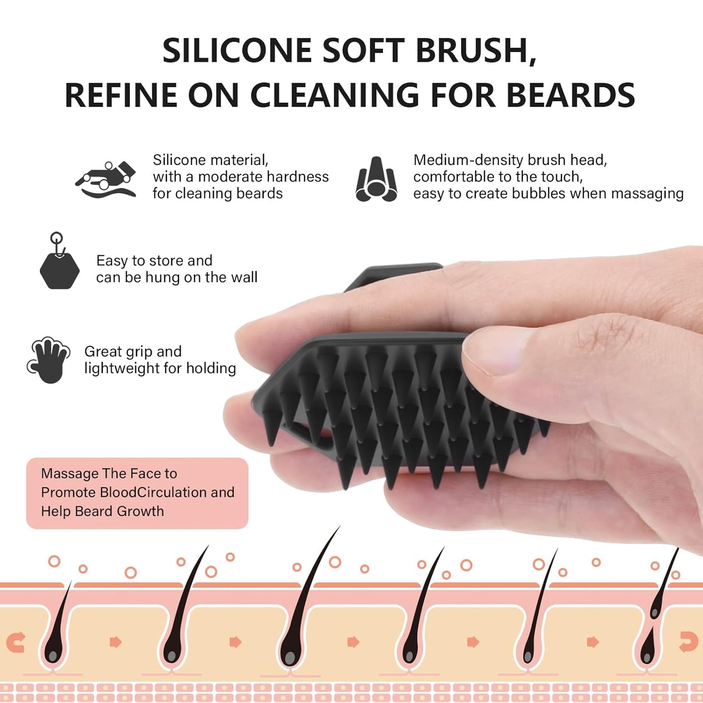 Beard Brush Beard Comb Set for Men, 5 in 1 Facial Hair Grooming Kit with Natural Boar Bristle Beard Brush, Wood Beard Comb, Silicone Soft Cleaning Brush and Mustache Scissors