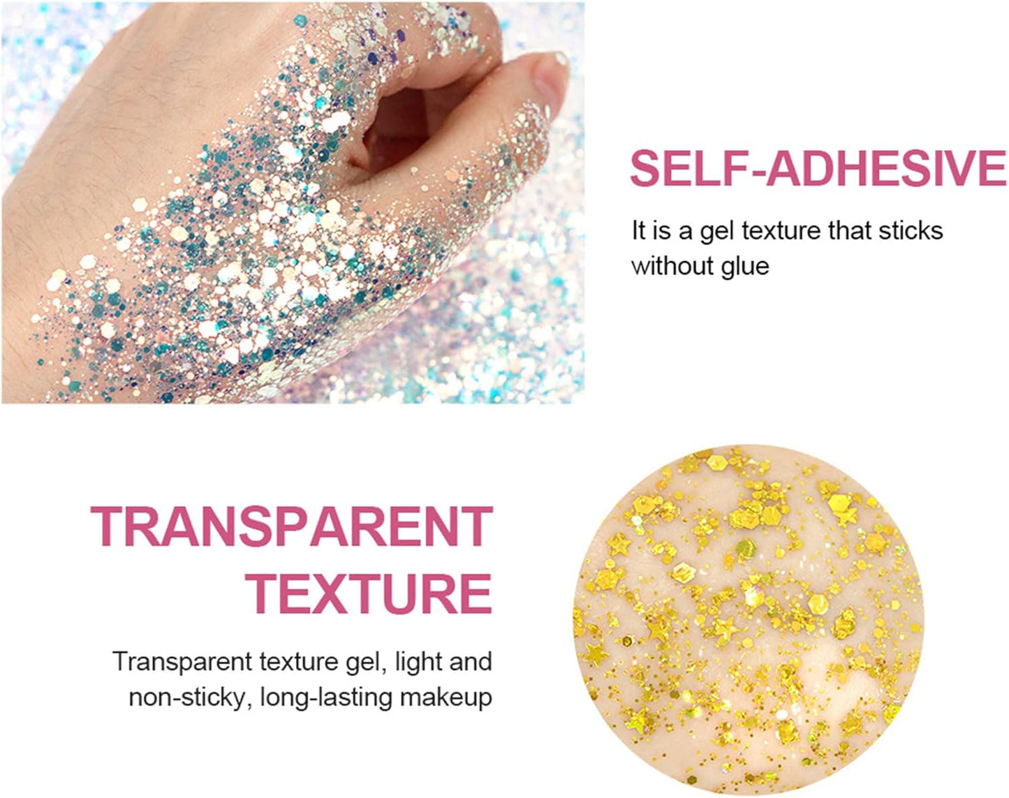 MAEPEOR Chunky Face Body Glitter Gel 19 Colors Mermaid Sequins Holographic Body Glitter Gel Long-Lasting Festival Makeup Glitter Paint for Face Body Hair Nails (30g, 05 Blue)